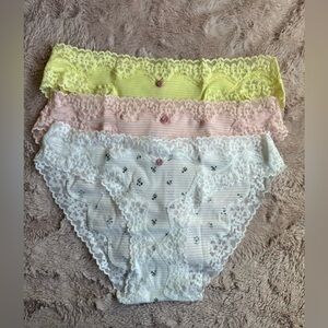 Victoria's Secret Yellow Pink White Lace Bikini Panty Set